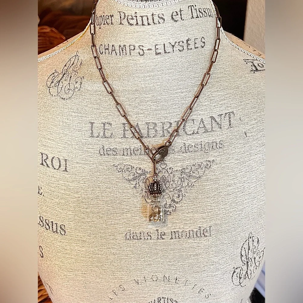 Crown and Cross Pendant Vial with Rhinestones